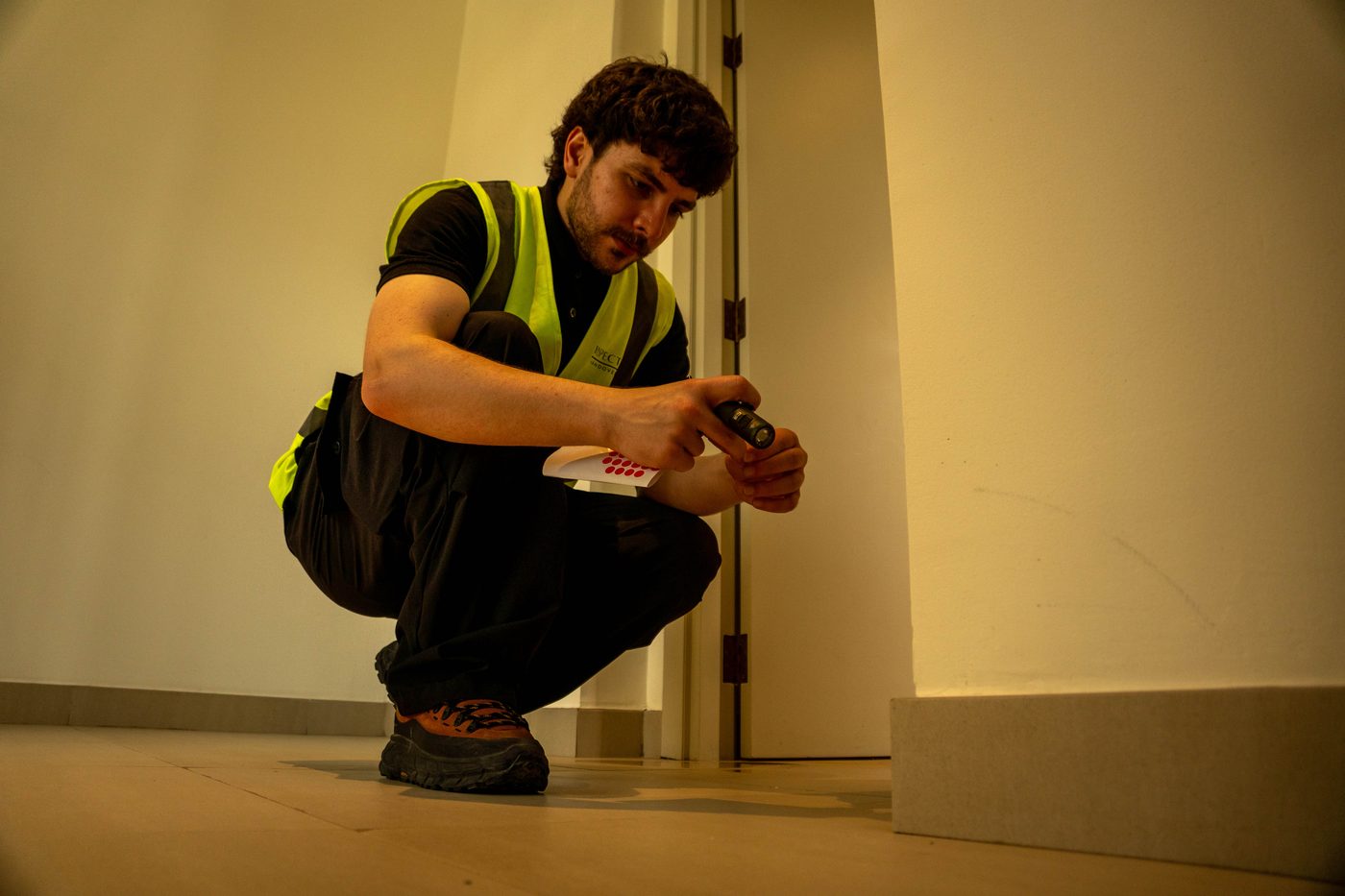 Inspecto Handover inspector in Dubai: every defect marked on site with a numbered sticker so the contractor can find it